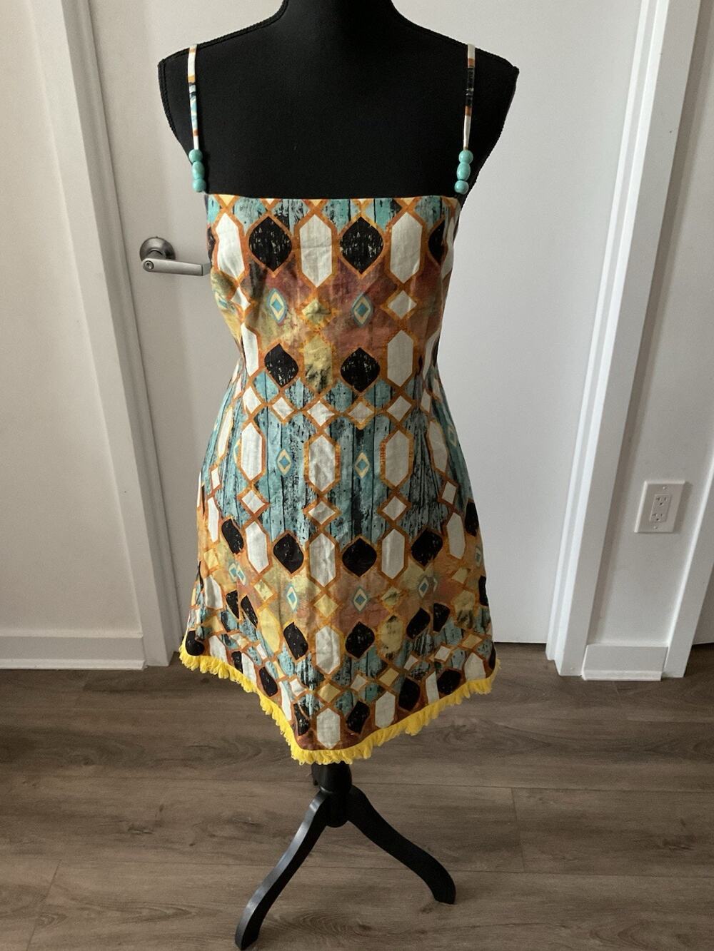 Christian Lacroix Linen Smocked Mini Dress Stained Glass SZ M